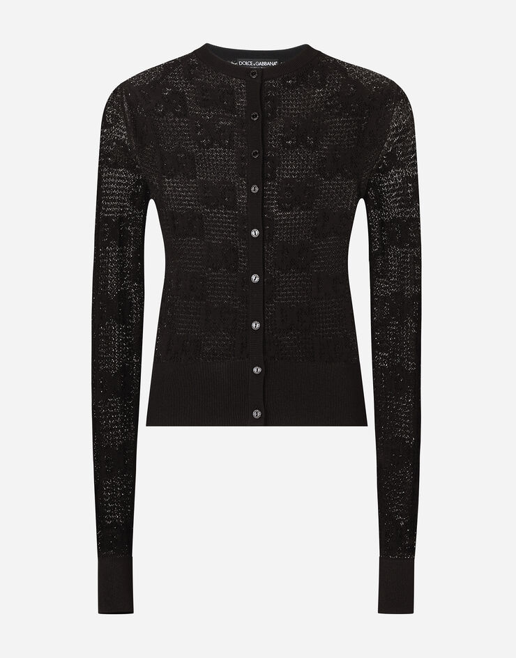 Dolce & Gabbana Lace-stitch cardigan with DG logo Black FXD65TJAIEK