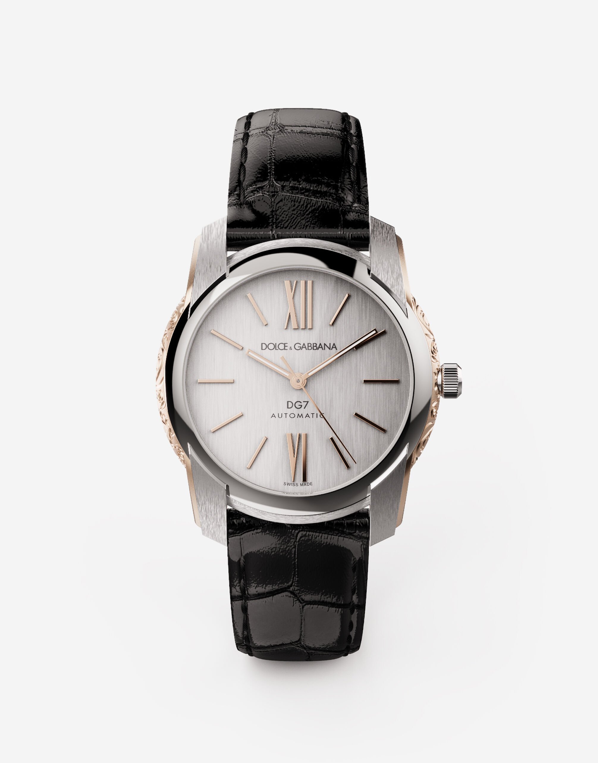 Dolce & Gabbana ساعة DG7 من الفولاذ بزخرفة جانبية محفورة من الذهب عنابي WWEEGGWW045