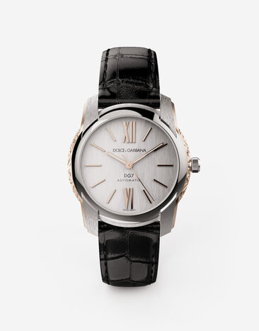 Dolce & Gabbana DG7 watch in steel with engraved side decoration in gold Black WWFE1SWW066