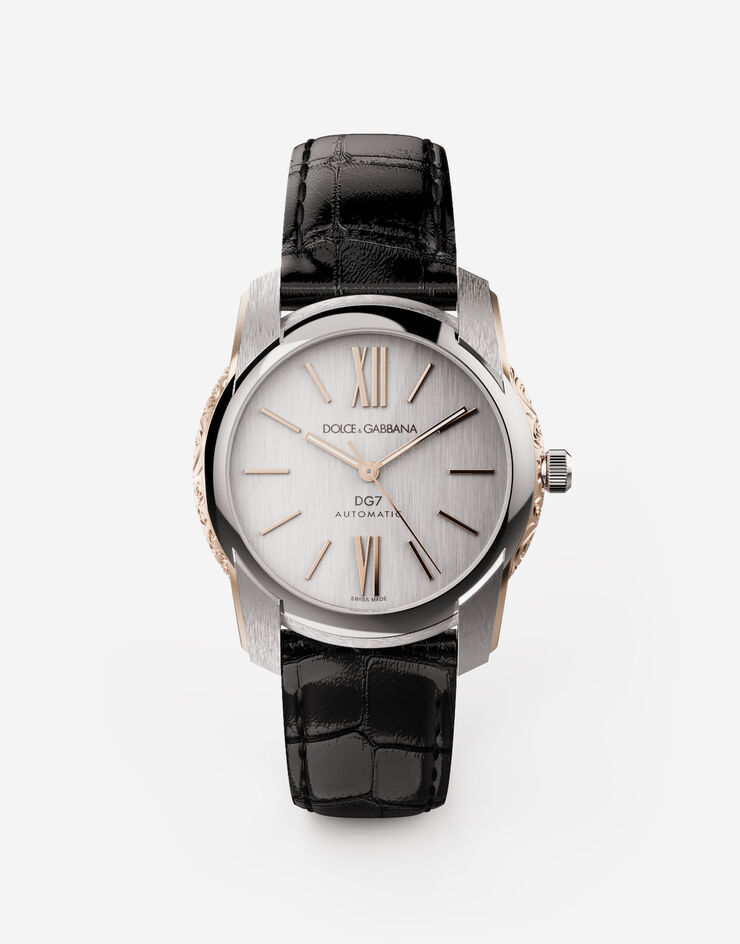 Dolce & Gabbana Montre DG7 en acier avec côtés gravés en or Argent/Noir WWEE1MWWS10