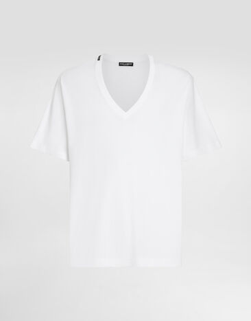 Dolce & Gabbana Cotton V-neck T-shirt White G8QL3TFU7EQ