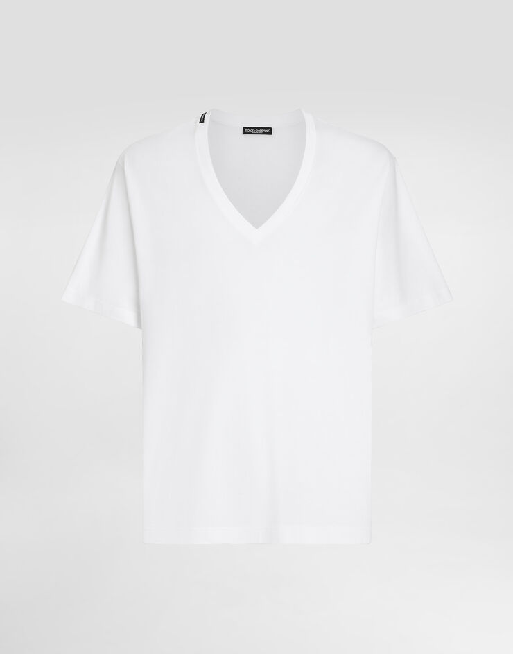 Dolce & Gabbana Camiseta de algodón con cuello de pico Blanco G8QL3TFU7EQ