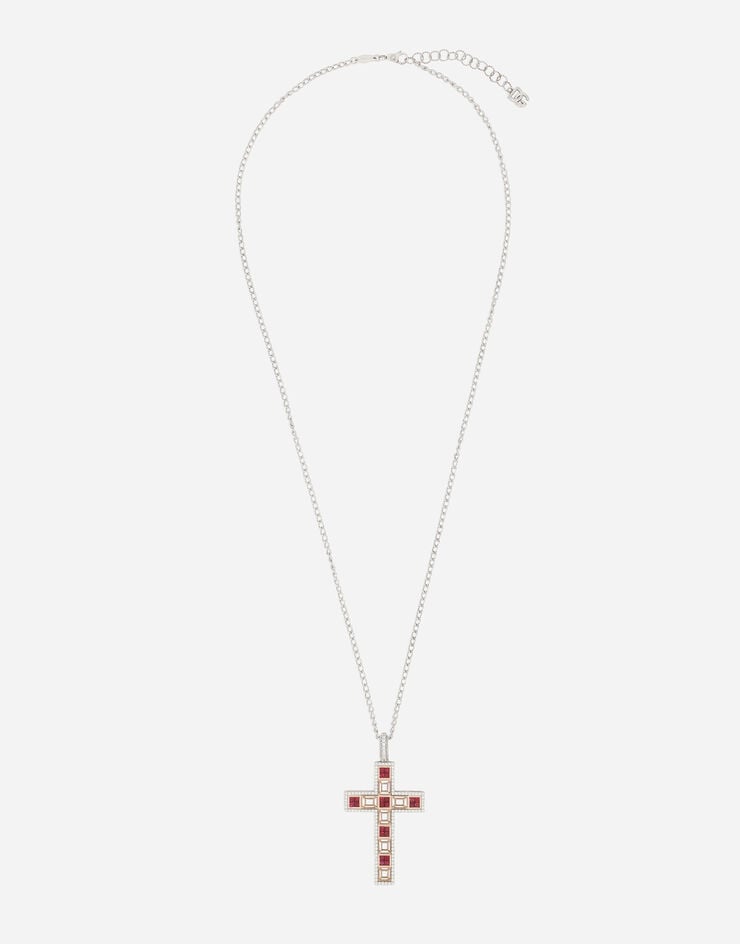 Dolce & Gabbana Tradition pendant in pink and white gold 18kt with rubies diamonds Red WAQP5GWRUB1