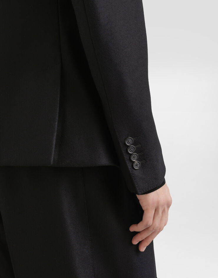 Dolce & Gabbana Zweireihige Jacke mit Kragen in Pelzoptik Black G2VK3ZHU2A8