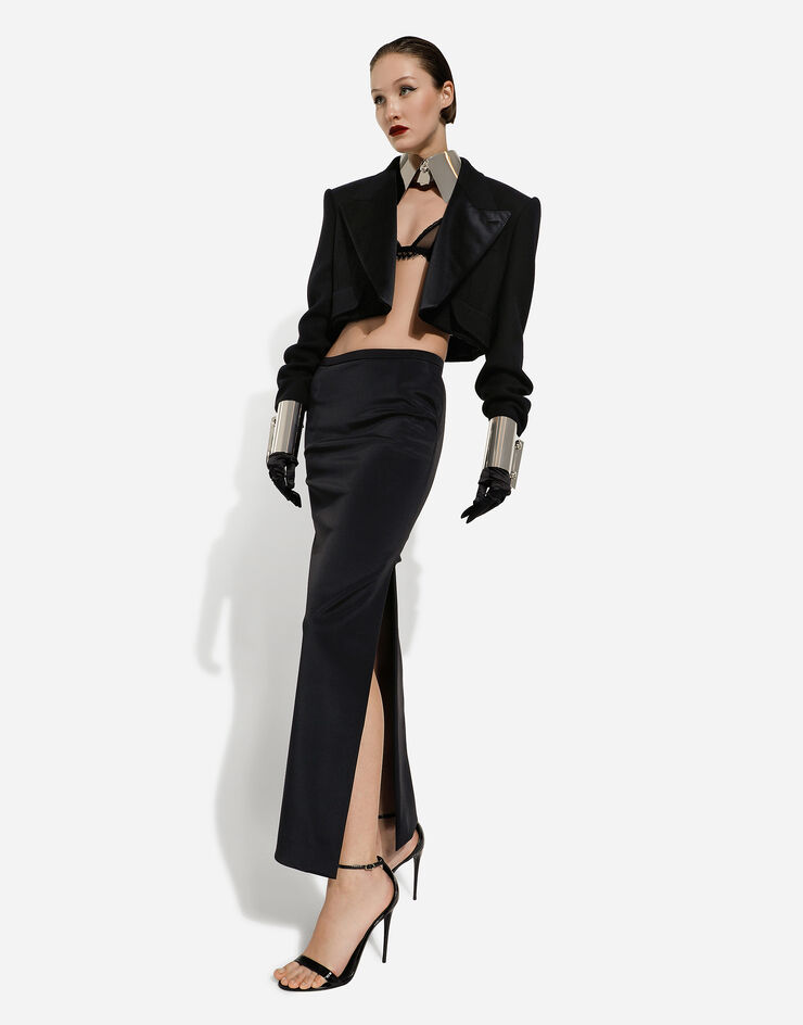 Dolce&Gabbana Falda longuette de cady con aberturas Noir F4CLXTFURLE