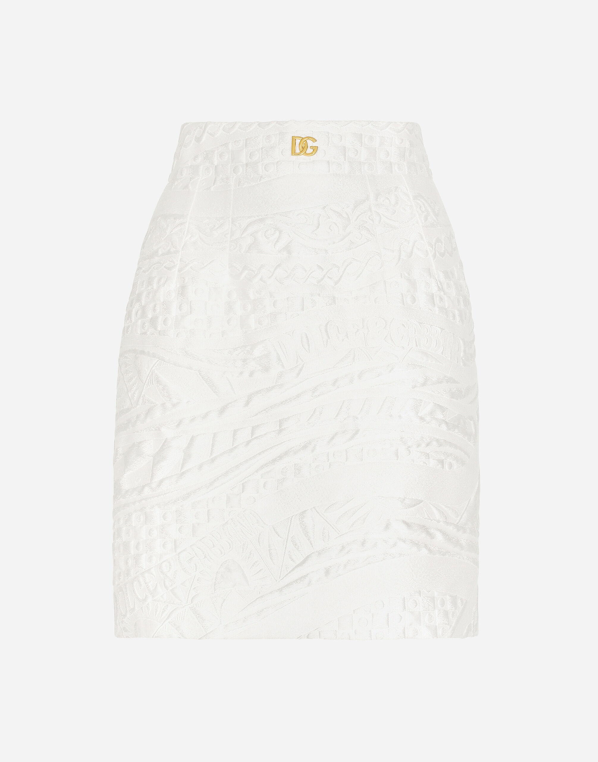 Dolce & Gabbana Short brocade skirt with DG logo White F0D1QTFU600