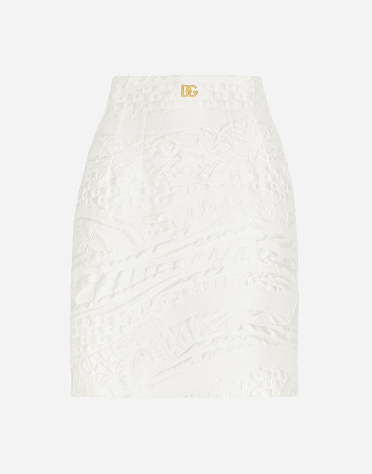 Dolce & Gabbana Short brocade skirt with DG logo White F4CPSTHJMPA