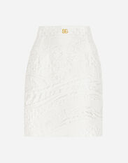 Dolce & Gabbana Short brocade skirt with DG logo Beige F4CLSTFUAA1