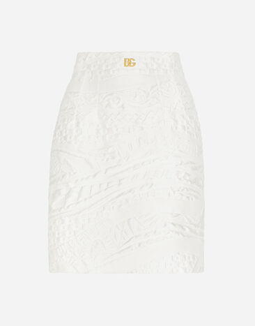Dolce & Gabbana Short brocade skirt with DG logo White BB7290AW576