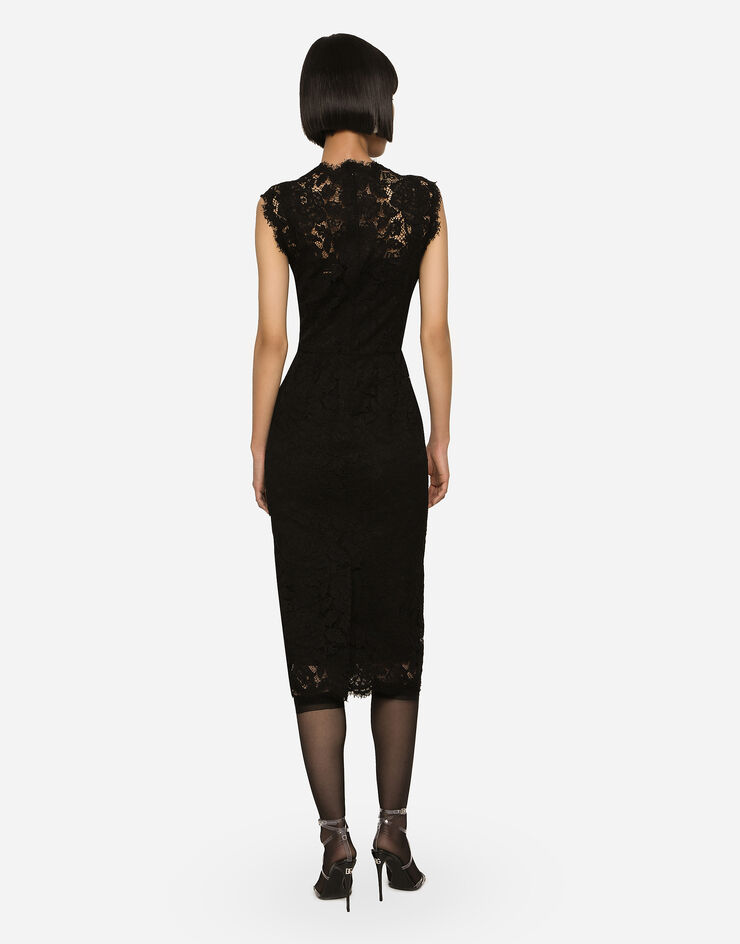 Branded stretch lace calf-length dress in Black for | Dolce&Gabbana® US