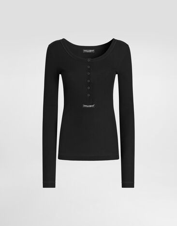 Dolce & Gabbana T-shirt serafino en coton côtelé Black F8W44TFU7AV