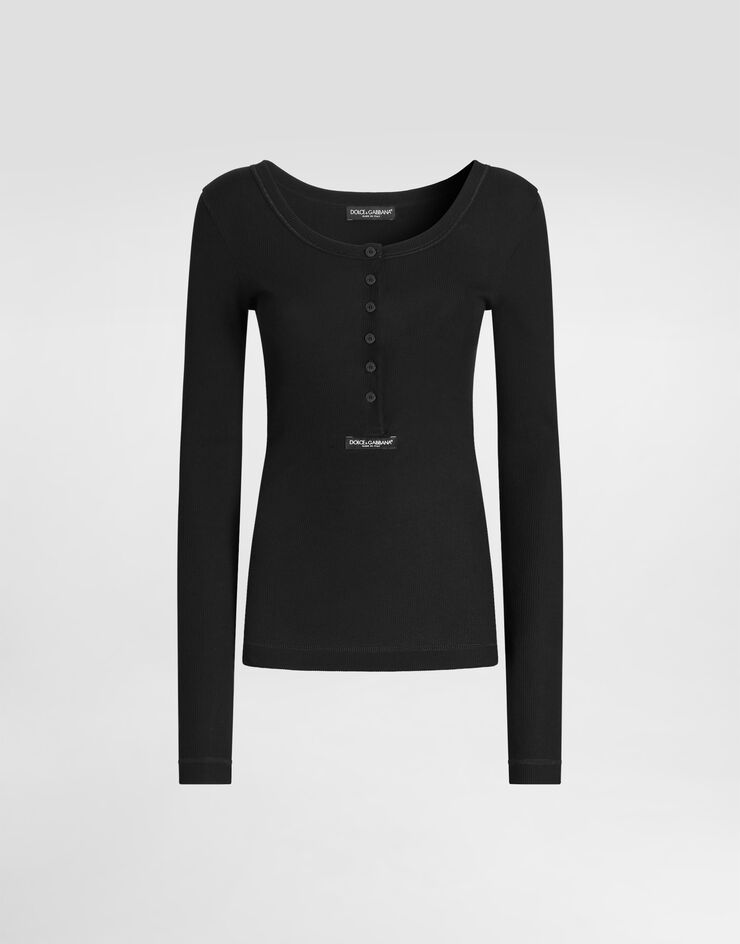 Dolce & Gabbana T-shirt serafino en coton côtelé Black F8W44TFU7AV