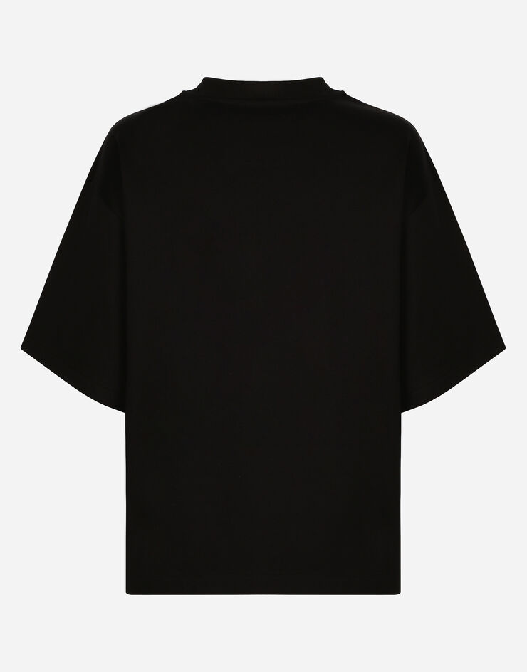 Dolce & Gabbana Camiseta de punto con estampado del logotipo en terciopelo flocado Negro F8O48ZG7E2I