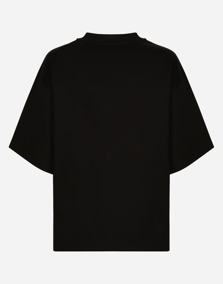 Dolce & Gabbana 플로킹 로고 프린트 저지 티셔츠 블랙 F8O48ZG7E2I
