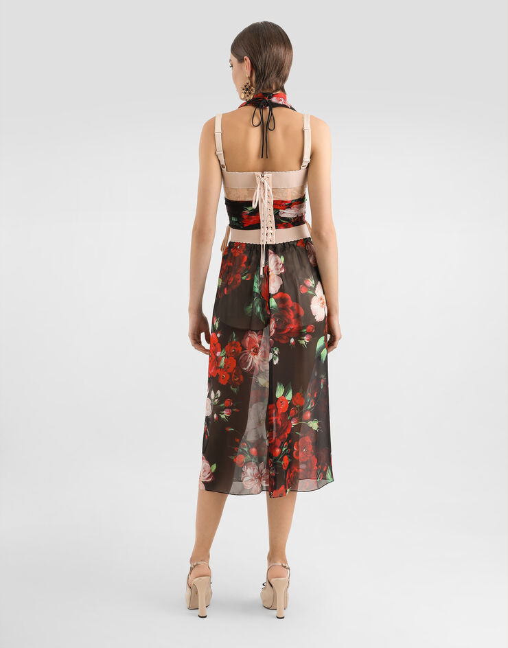 Dolce & Gabbana Top bustier in marquisette e chiffon stampa Fiori Stampa F7AW9TIS1Y6