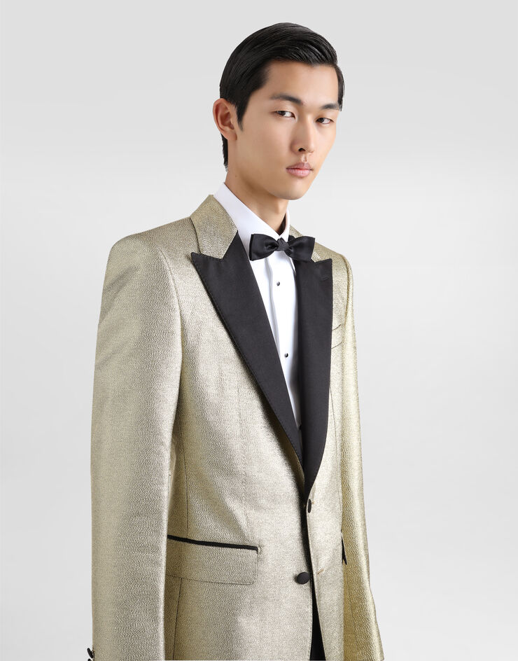 Dolce & Gabbana Chaqueta de esmoquin con botonadura recta de jacquard lamé Dorado G2QU6TFJODV