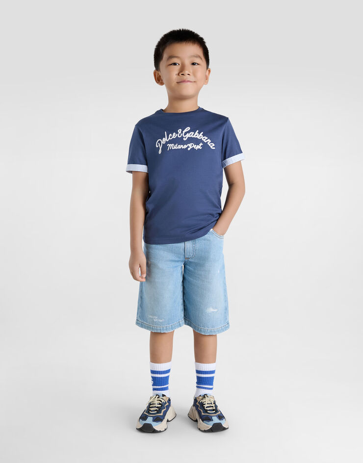 Dolce & Gabbana T-shirt in jersey con logo Dolce&Gabbana Blu L4JTIGG7OIE