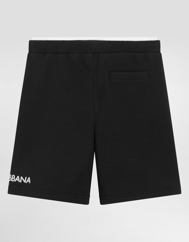Dolce & Gabbana Fleece bermuda shorts with Dolce&Gabbana embroidery Blue L4JQW2G7PEL