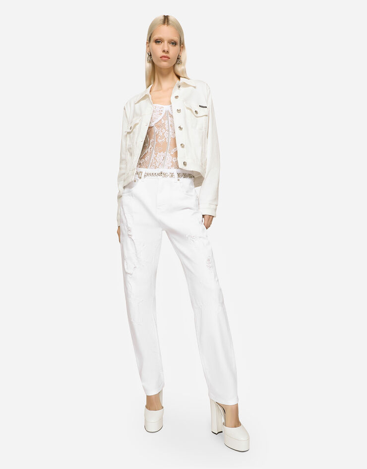 Dolce & Gabbana Jean boyfriend en denim à accrocs Blanc FTAIADG8EY8