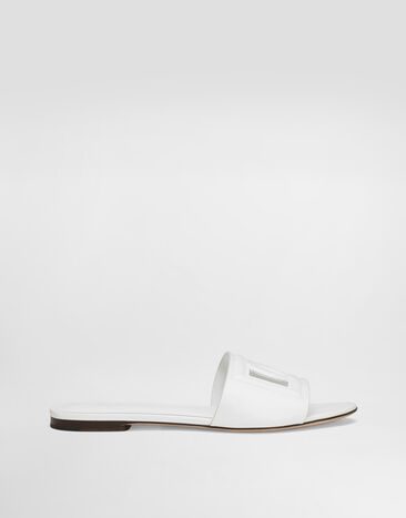 Dolce & Gabbana Calfskin slides with DG logo White CQ0436AY329