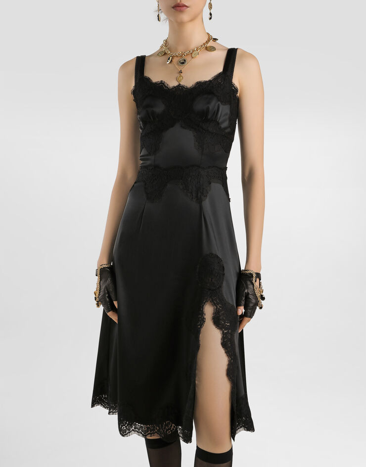 Dolce & Gabbana Vestido lencero de raso elástico Negro F6A5DTFURAD
