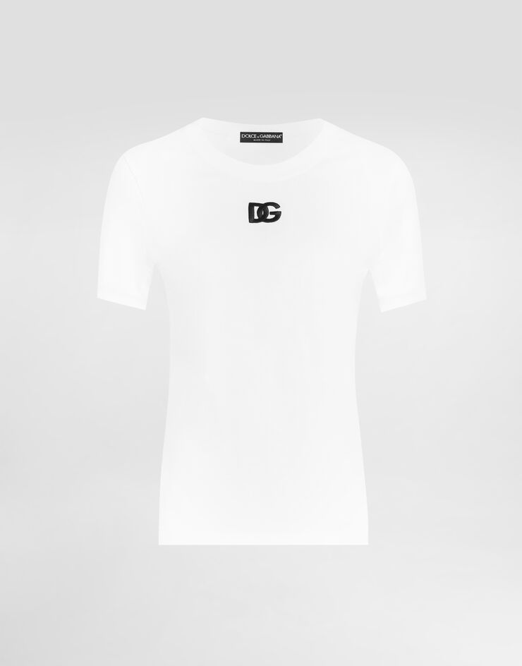 Dolce & Gabbana Jersey T-shirt with DG logo embroidery White F8N08ZGDCYE