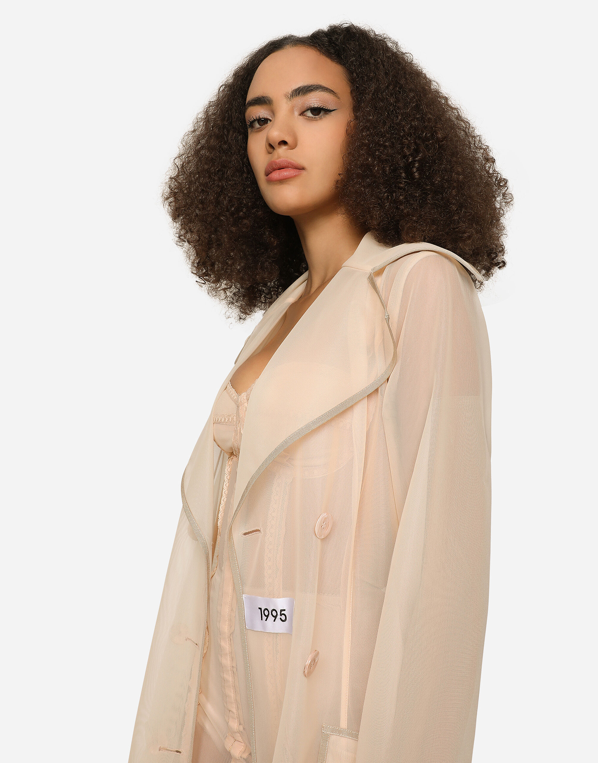 KIM DOLCE GABBANA Marquisette trench coat with belt in Pale Pink