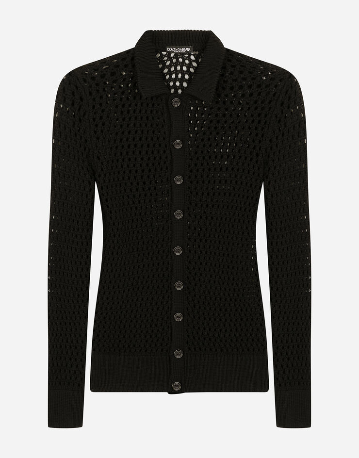 Dolce & Gabbana Mesh-stitch polo-style sweater Negro GXJ07TJBVO1
