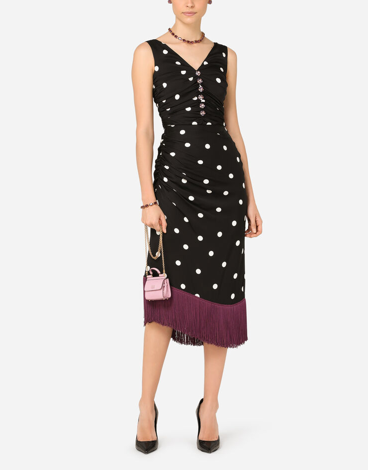 Dolce & Gabbana Calf-length draped dress in polka-dot print charmeuse MULTICOLOR J6116ZFSAY3