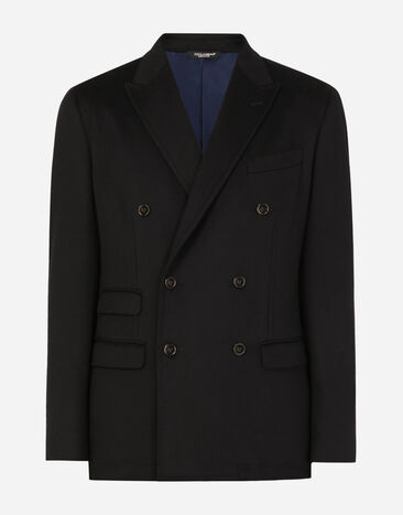 Dolce & Gabbana Unstrukturierte zweireihige Jacke aus Kaschmir Blau G2JY7TFU2AX
