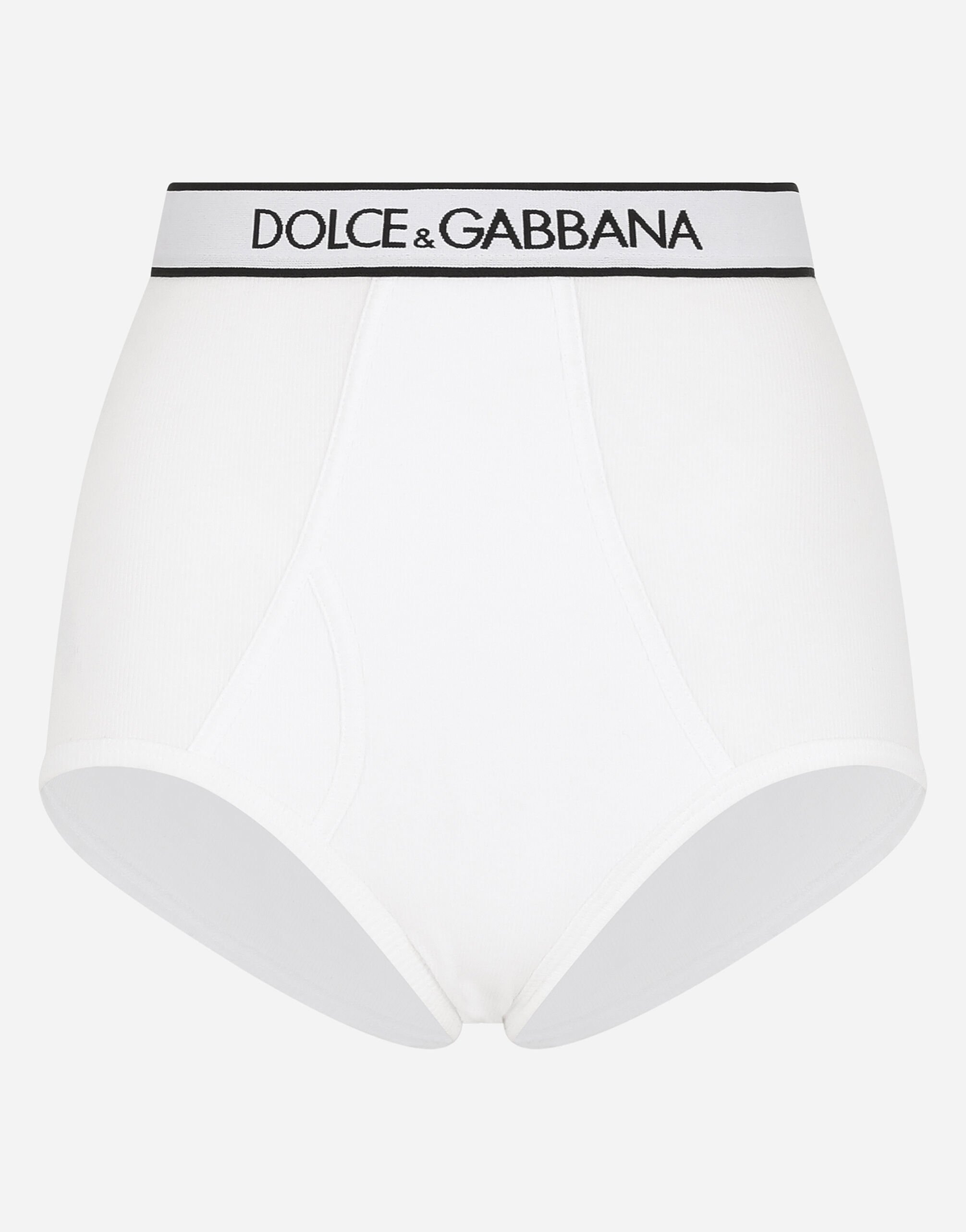 Dolce & Gabbana Fine-rib jersey high-waisted panties with branded elastic White O1G24TONQ79