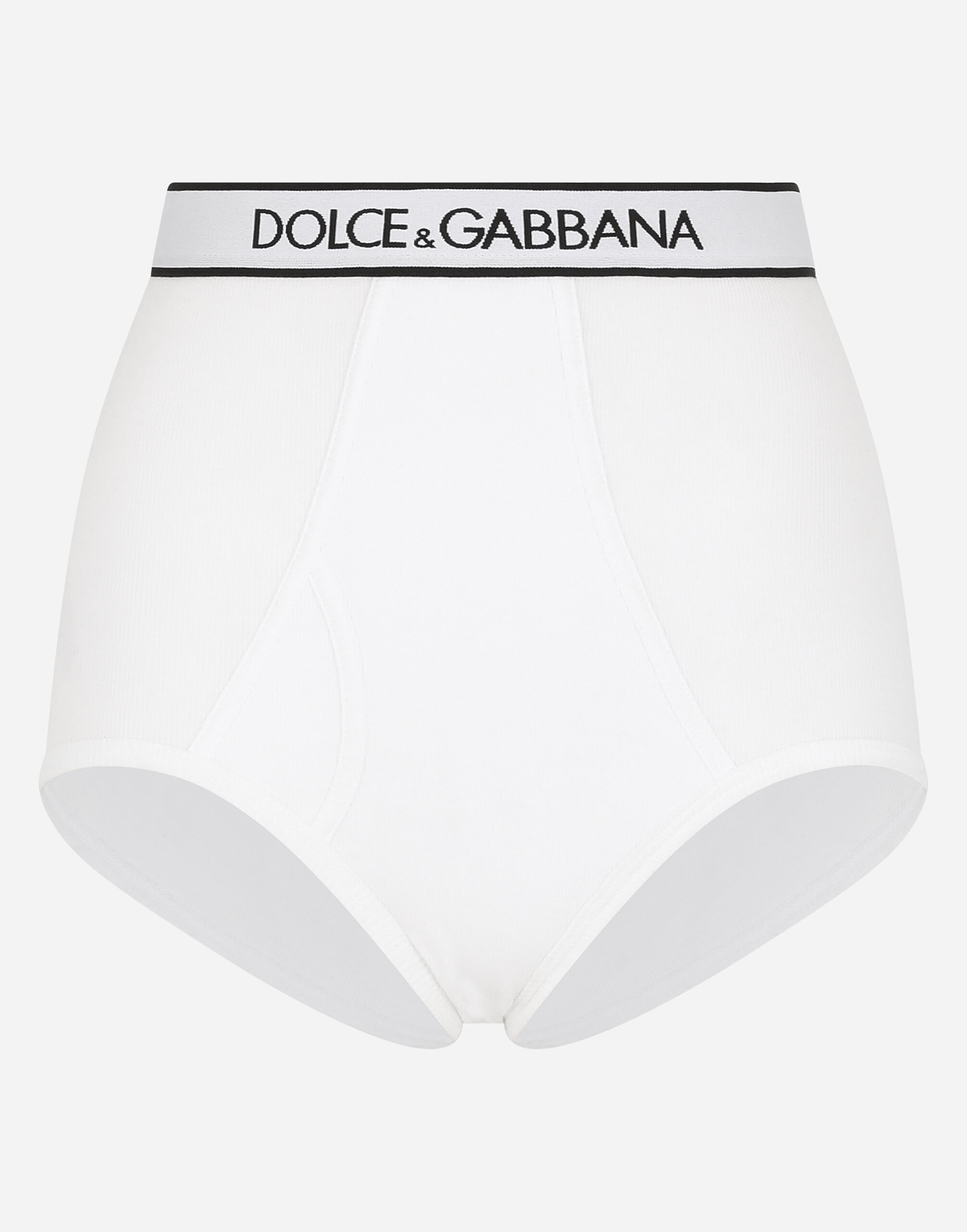 Fine rib jersey high waisted panties with branded elastic in White for Women Dolce Gabbana