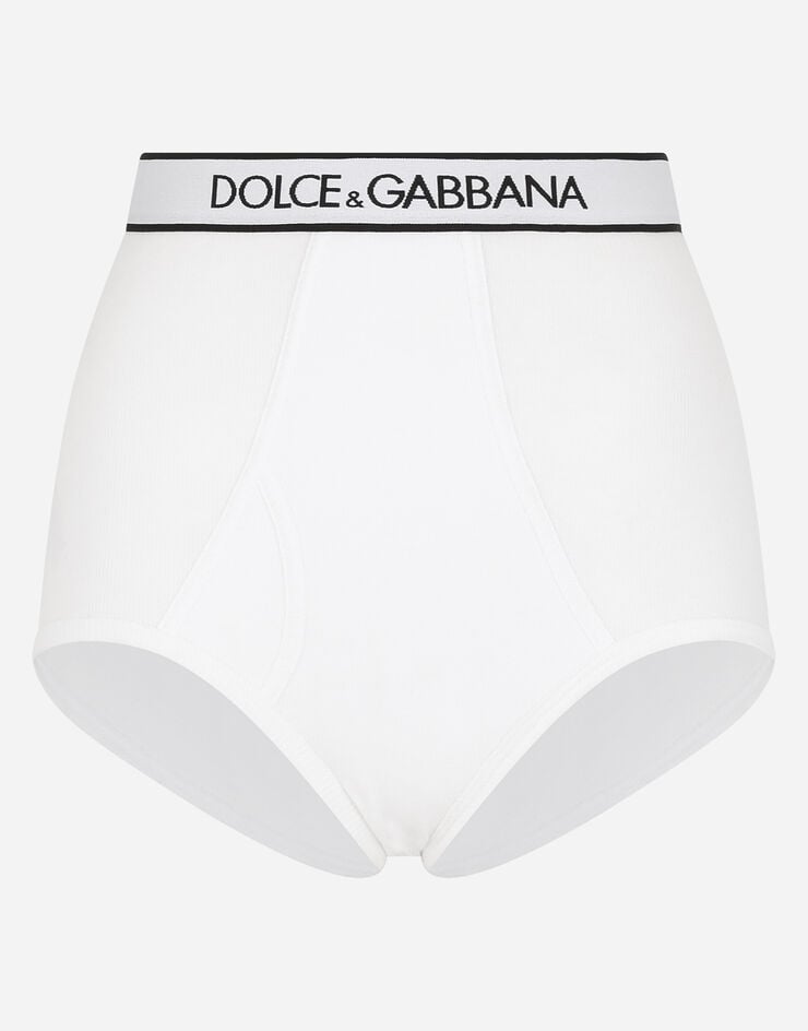Dolce & Gabbana Fine-rib jersey high-waisted panties with branded elastic White O2A88TFUGF5