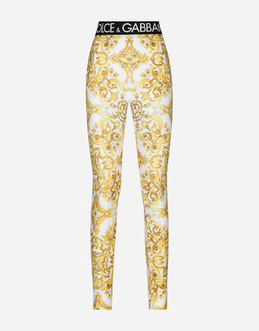 Dolce & Gabbana Majolica-print jersey leggings with branded elastic Print F6ADLTHH5A0
