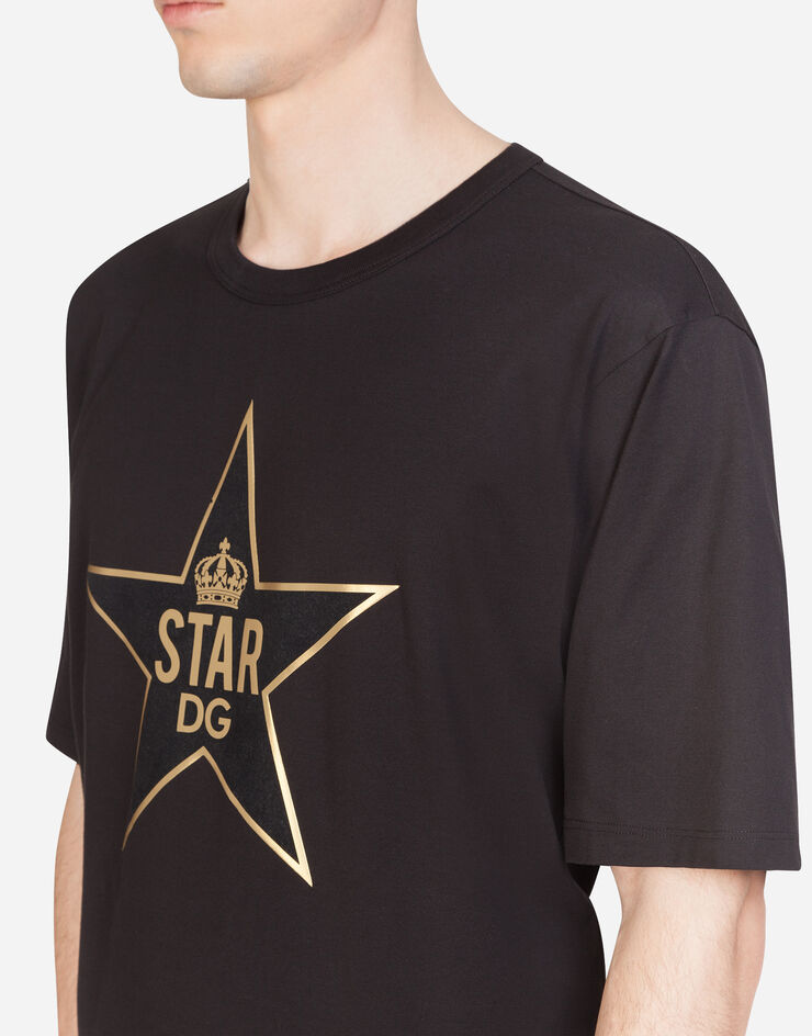 Dolce & Gabbana COTTON T-SHIRT WITH PATCH NEGRO G8KN7ZG7VDS