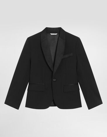 Dolce & Gabbana Chaqueta de botonadura sencilla de lana con detalles de raso duquesa Negro L41J83FUBE7