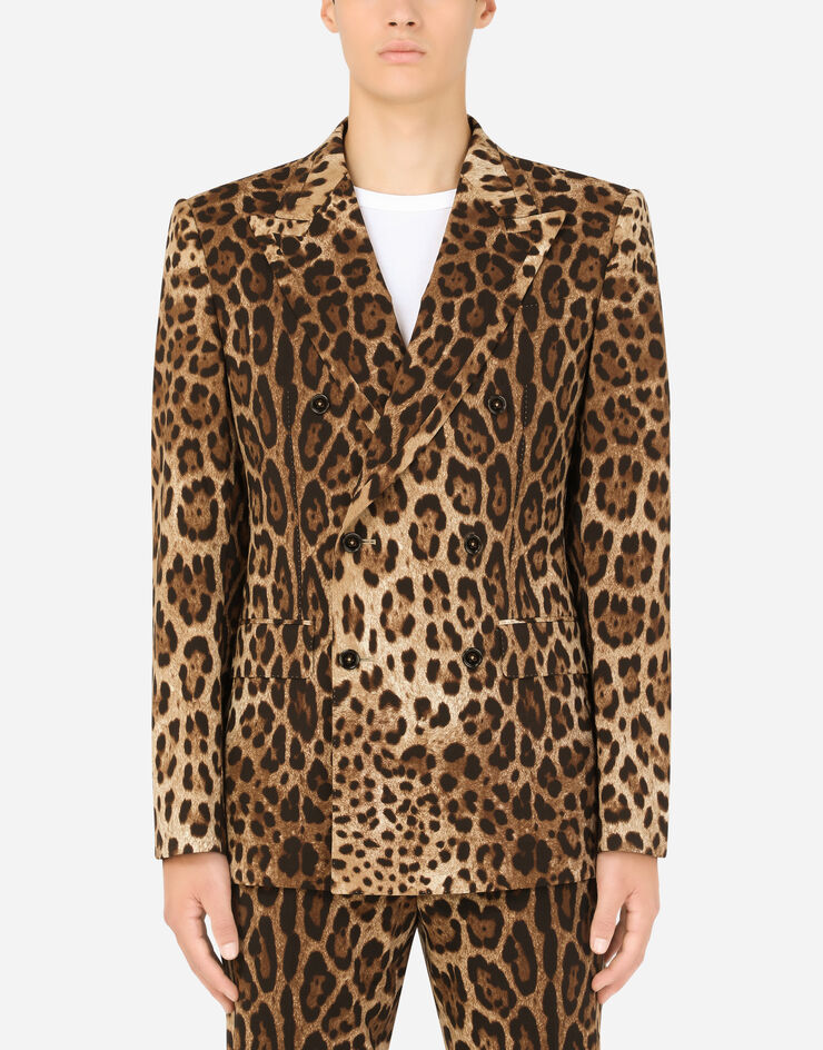 Dolce & Gabbana Abito Sicila doppiopetto lana stampa leopardo Multicolore GKGOMTFSBAV