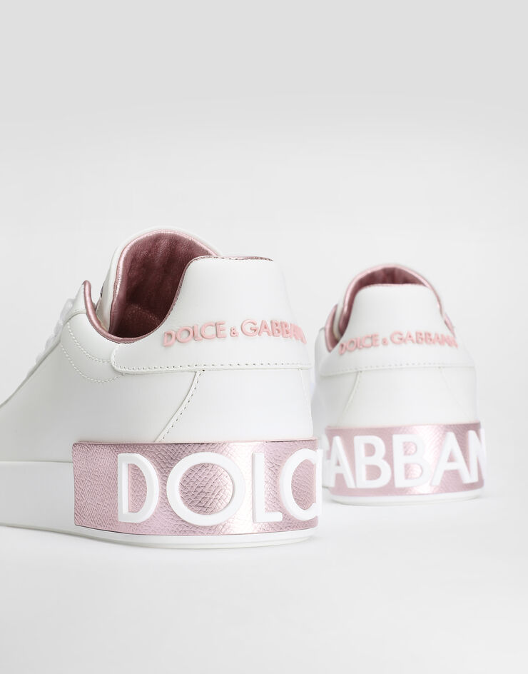 Dolce & Gabbana Sneaker Portofino aus kalbsnappaleder WEIß/ROSA CK1544AX615