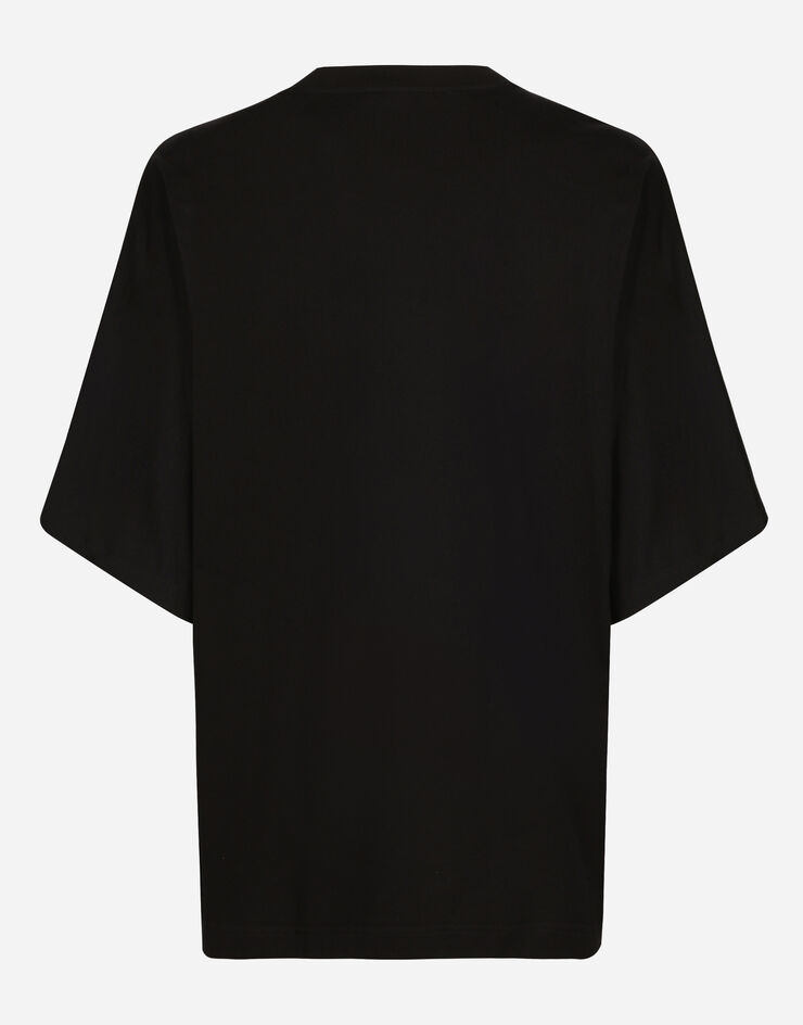 Dolce & Gabbana Camiseta de cuello redondo en algodón con parche 3D Negro G8PC4ZHU7MA