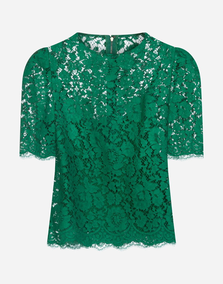 Dolce & Gabbana SHORT-SLEEVED LACE TOP VERDE F7R56THLMIJ