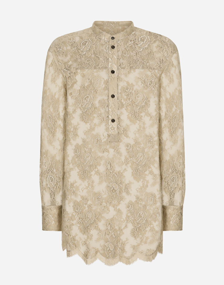 Dolce & Gabbana Рубашка из басонного кружева с воротником-стойкой бежевый G5LR7THLM9Y