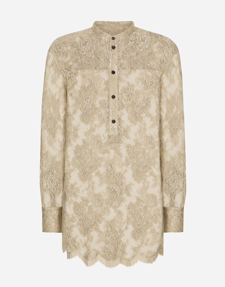 Dolce & Gabbana Galloon lace shirt with Mandarin collar Beige G5LR7THLM9Y