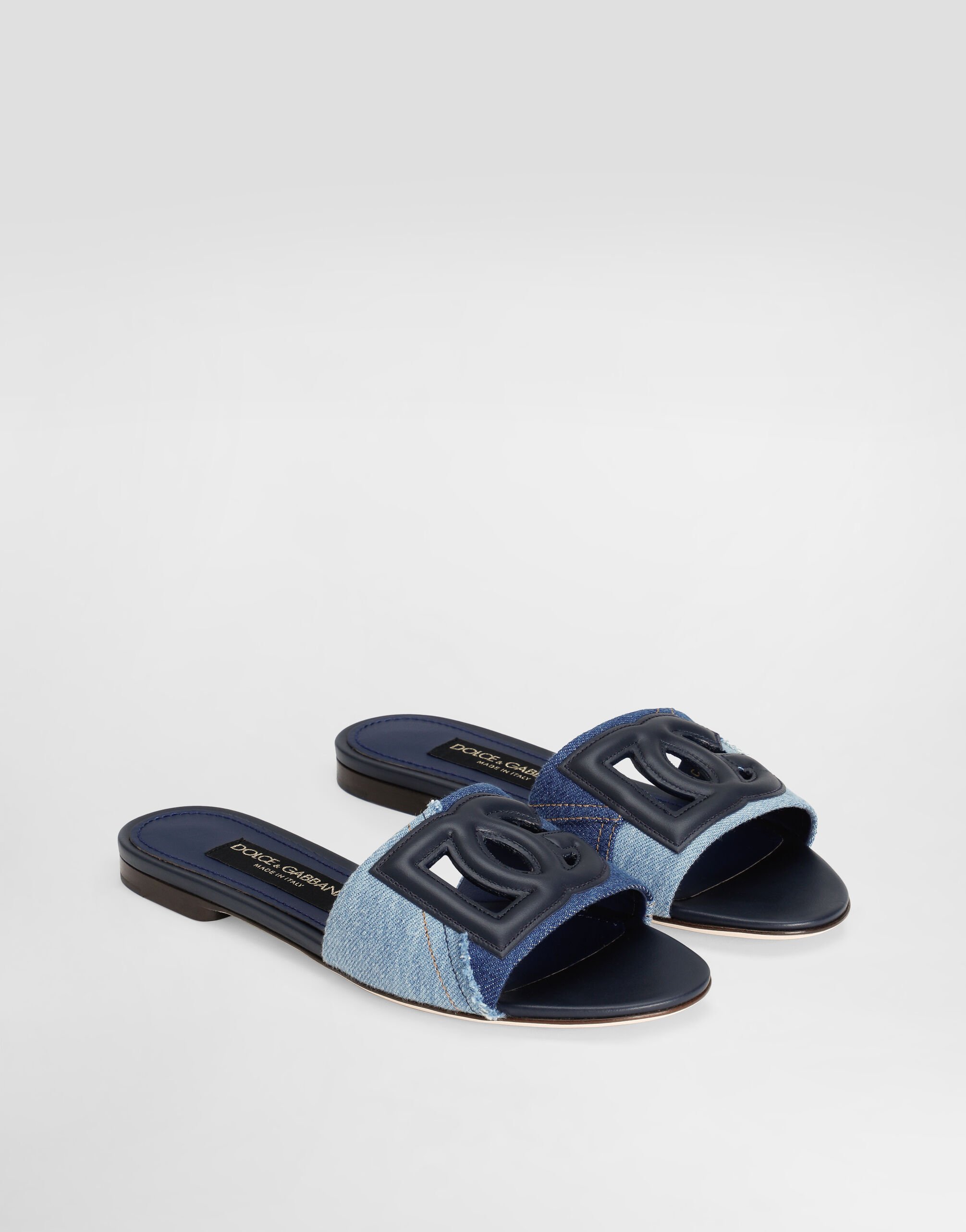 Patchwork denim slides with DG logo in Blue for Women