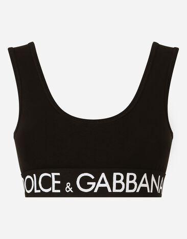 Dolce & Gabbana Jersey top with branded elastic Black F72X4TFLMSC