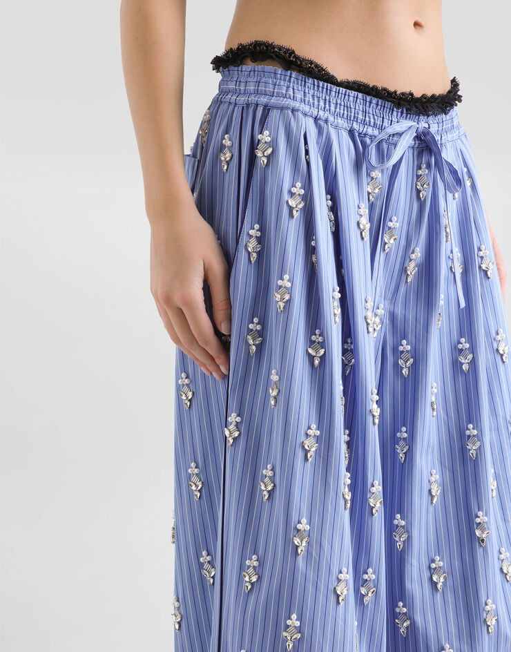 Dolce & Gabbana Poplin trousers with crystal flower embroidery Multicolor FTDJEZGDDR1