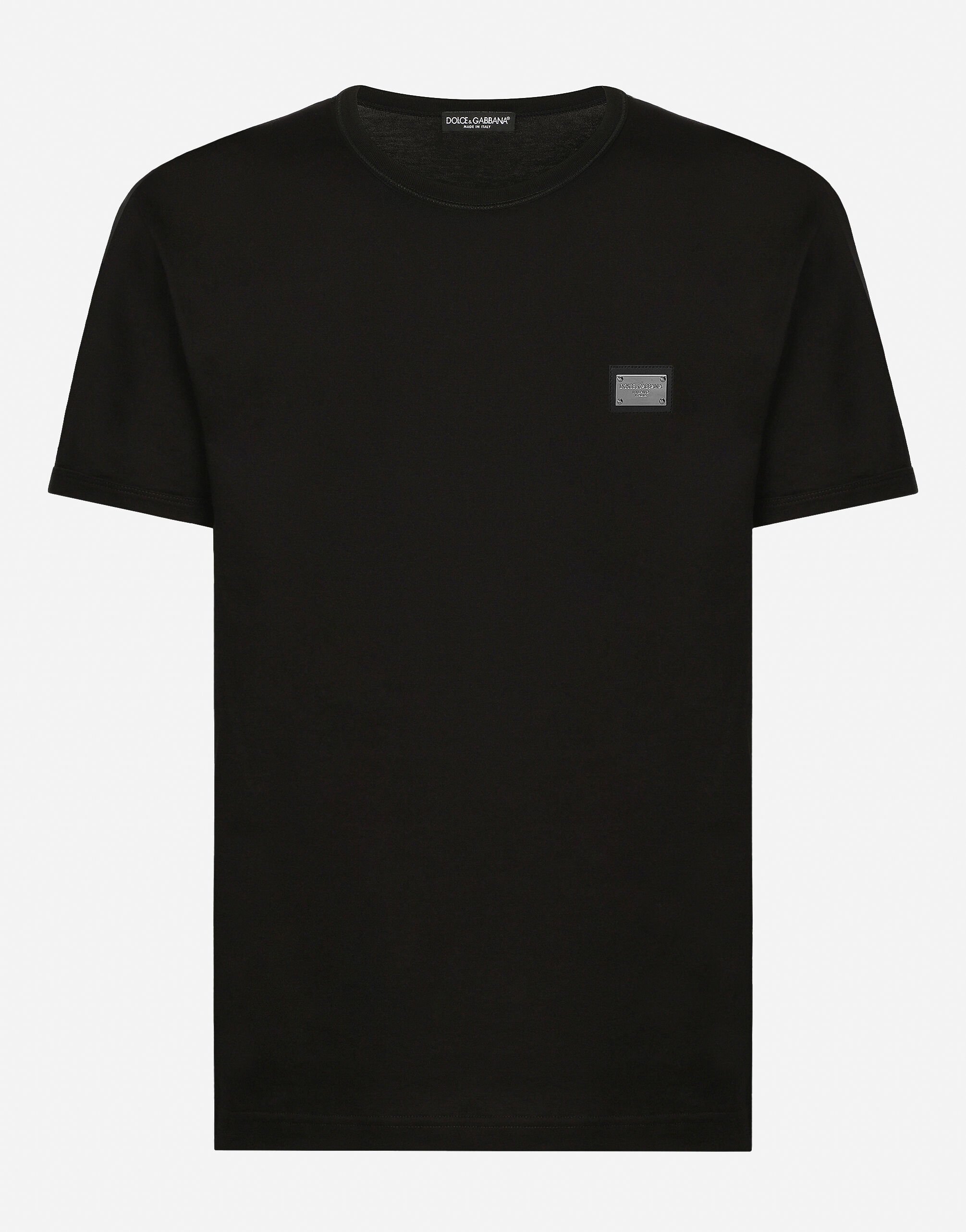Dolce & Gabbana Cotton T-shirt with branded tag Black G5JG4TFU5U8