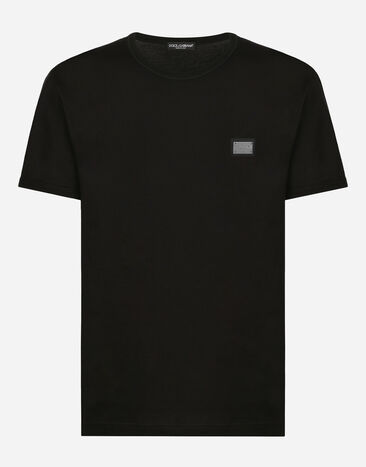 Dolce & Gabbana Cotton T-shirt with branded tag Black G8PN9TG7M1C