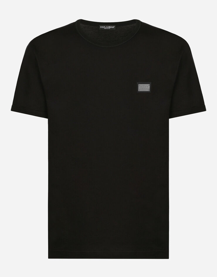 Cotton T-shirt with branded tag in Black for | Dolce&Gabbana® US