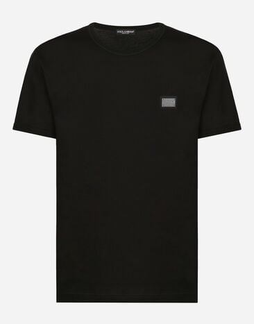 Dolce & Gabbana Camiseta de algodón con placa con logotipo Negro G5JG4TFU5U8