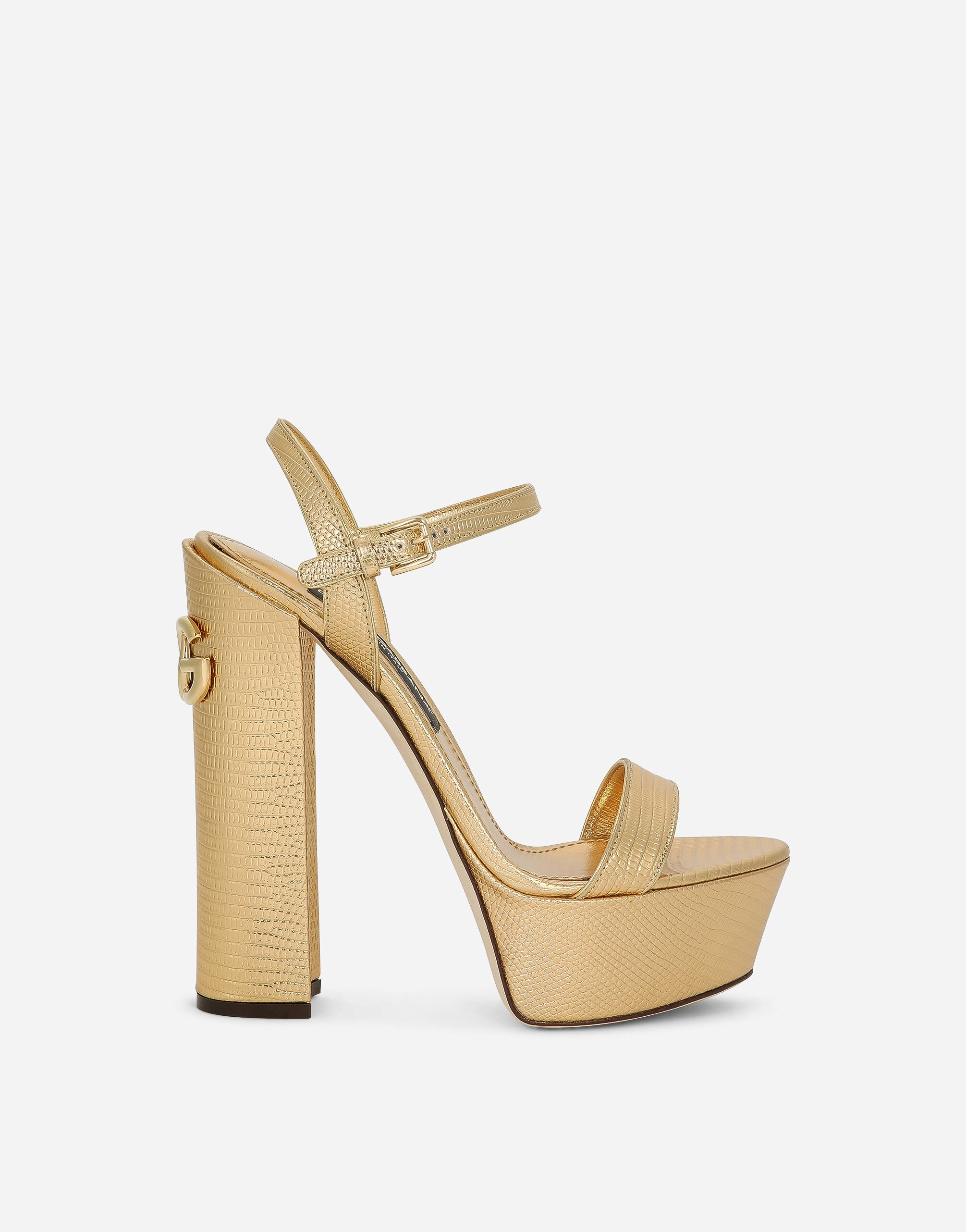 Dolce & Gabbana Foiled calfskin platform sandals Gold CK1544AX615